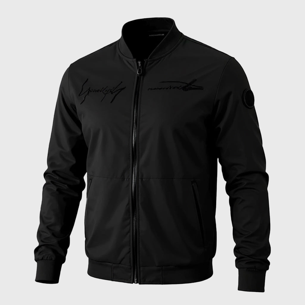 Black Rib Knitted Bomber Varsity Jacket