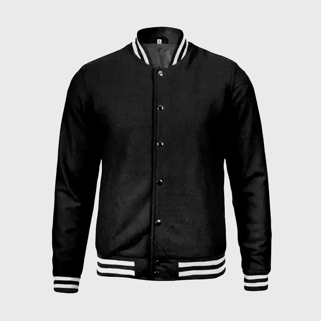 Black Bomber Style Rib Knitted Varsity Jacket
