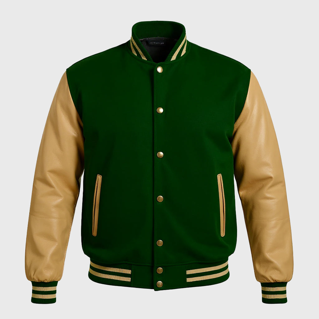 Green Rib Knitted Varsity Bomber Jacket