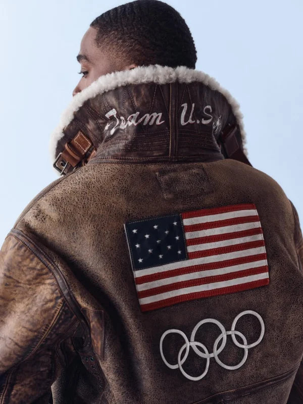 2026 Winter Olympics Polo Ralph Lauren Team USA Brown Leather Flight Jacket