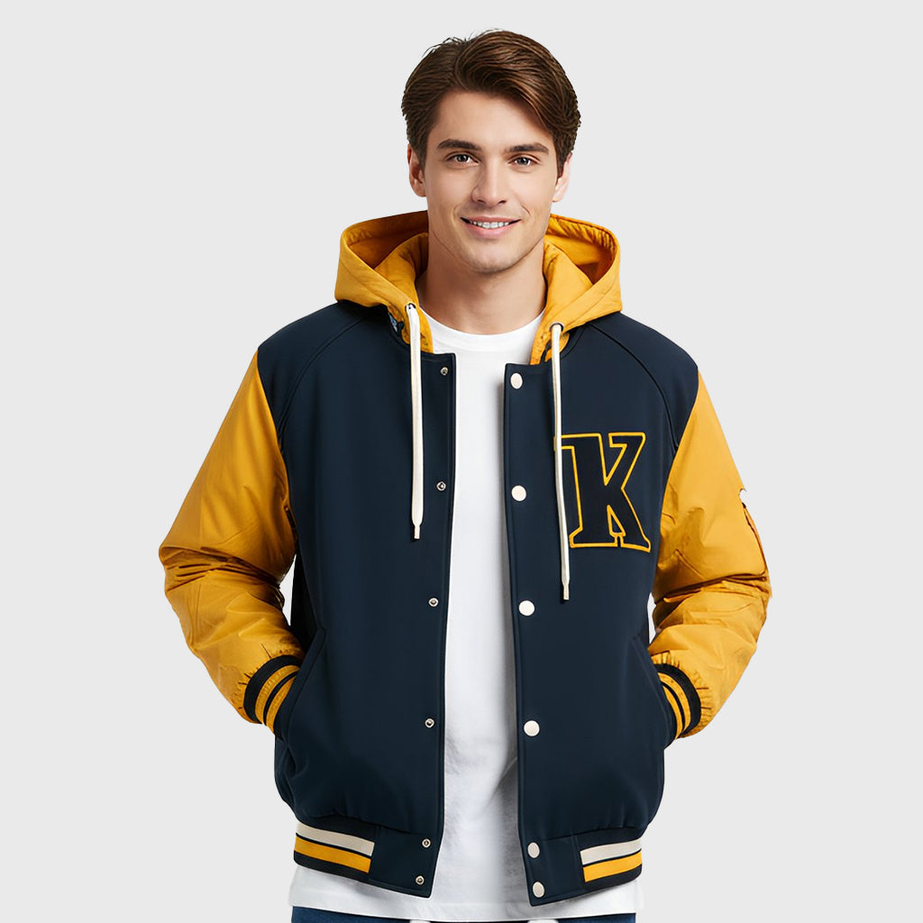 Black and Yellow Varsity Jacket with Detachable Hood