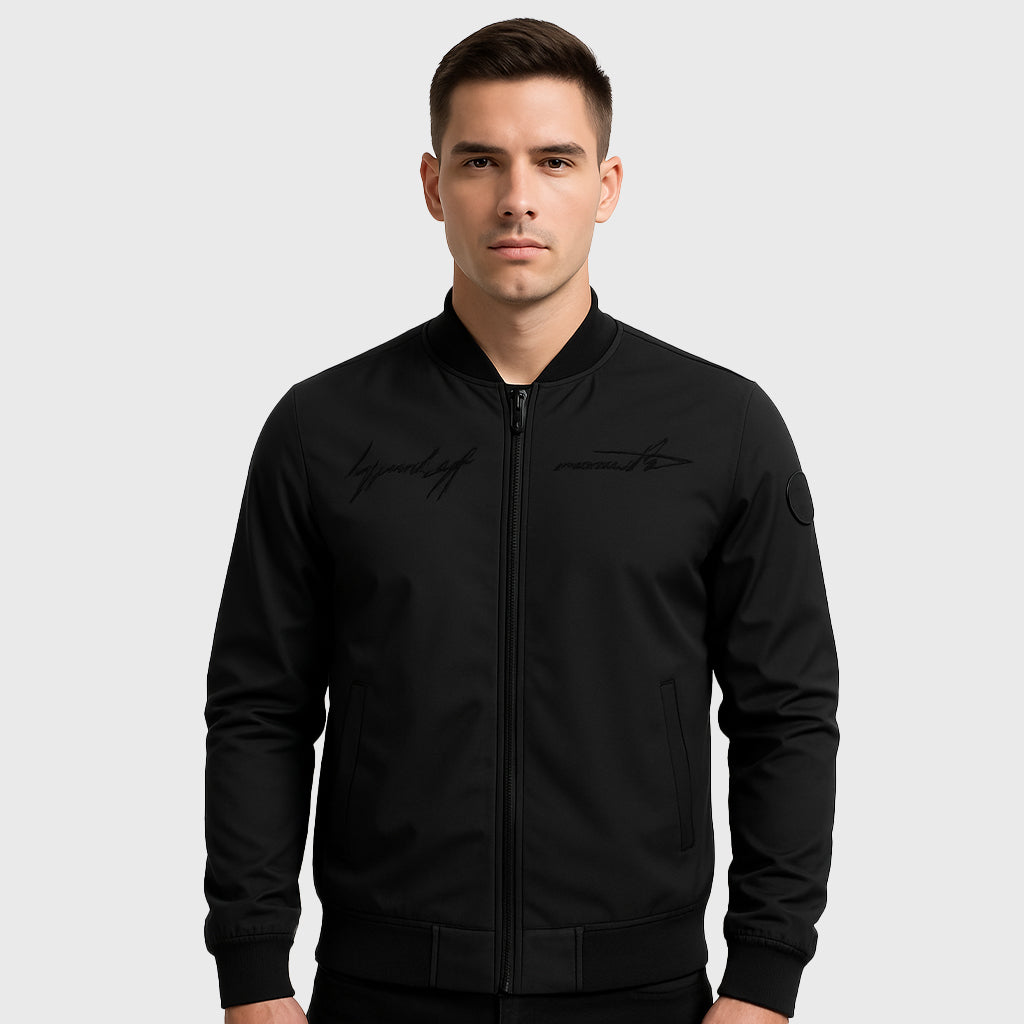 Black Rib Knitted Bomber Varsity Jacket