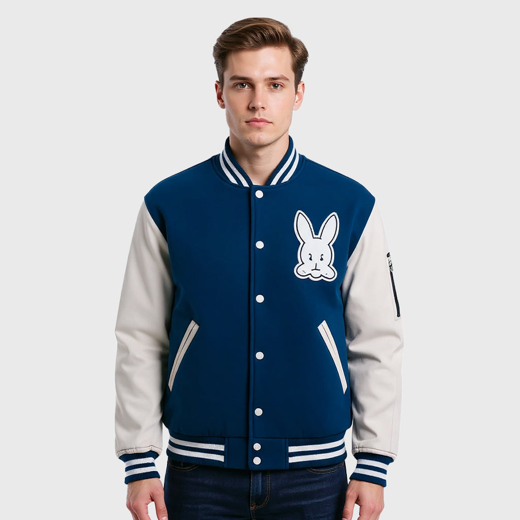 Blue Baseball Rabbit Varsity Jacket