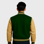 Green Rib Knitted Varsity Bomber Jacket
