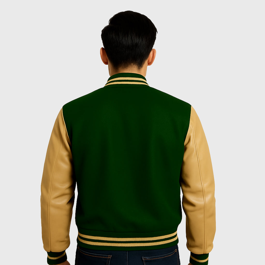 Green Rib Knitted Varsity Bomber Jacket