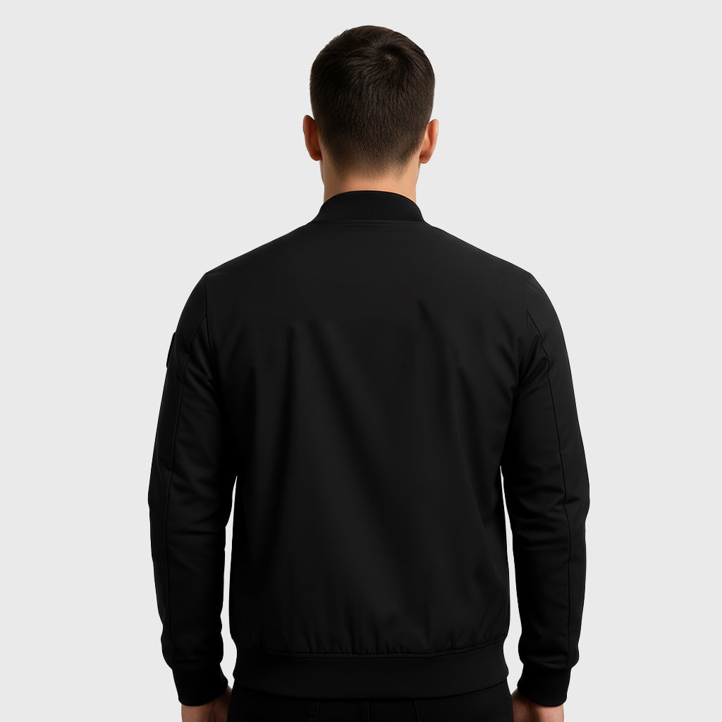 Black Rib Knitted Bomber Varsity Jacket
