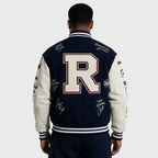 Embroidered Letterman Varsity Jacket With Bold Letter R Design