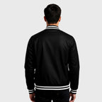 Black Bomber Style Rib Knitted Varsity Jacket