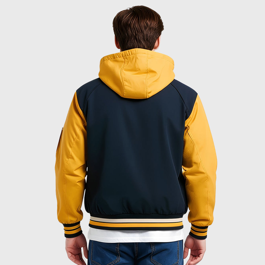 Black and Yellow Varsity Jacket with Detachable Hood