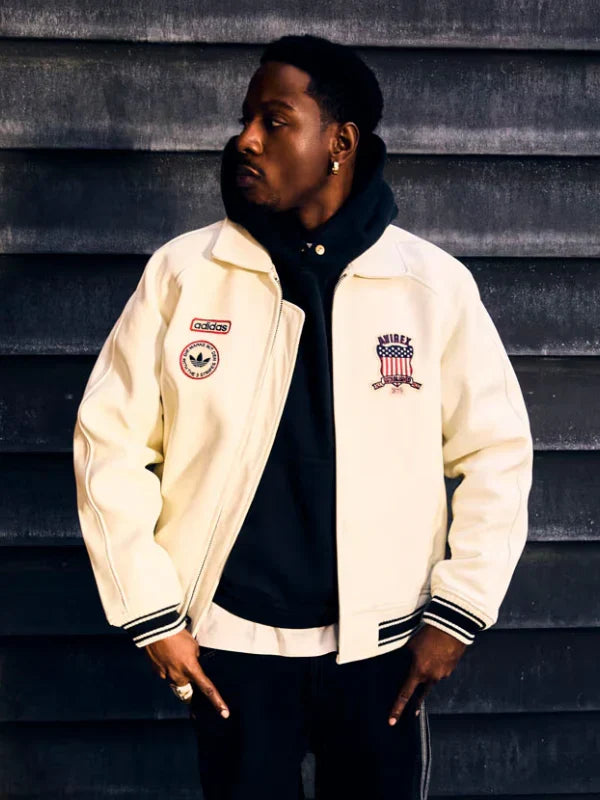 Adidas x Avirex White Leather Jacket