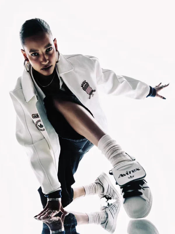 Avirex x Adidas Leather Jacket White