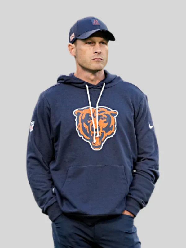 Ben Johnson Chicago Bears 2025 Sideline Hoodie Blue