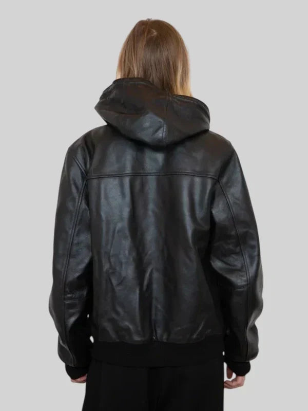Carhartt Black Hooded Leather Jacket