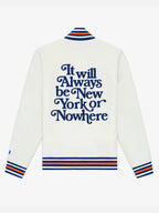 Nyon New York or Nowhere Mets Motto Cream Varsity Jacket
