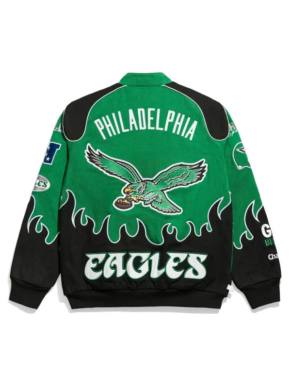 Philadelphia Eagles Racing Bomber Jacket Kelly Green