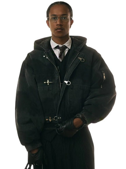 Shige 15oz Canvas Clasp Black Bomber Jacket