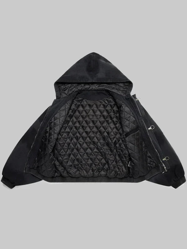 Shige 15oz Canvas Clasp Hooded Bomber Jacket Black