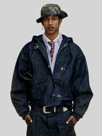 Shinzo Okayama 15oz Raw Japanese Denim Clasp Jacket Blue