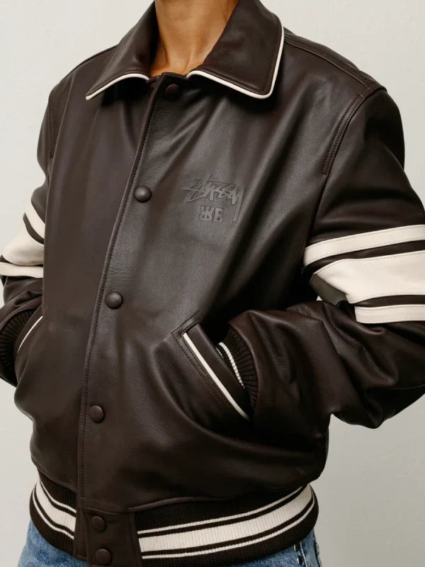 Stussy Wales Bonner Brown Varsity Leather Jacket