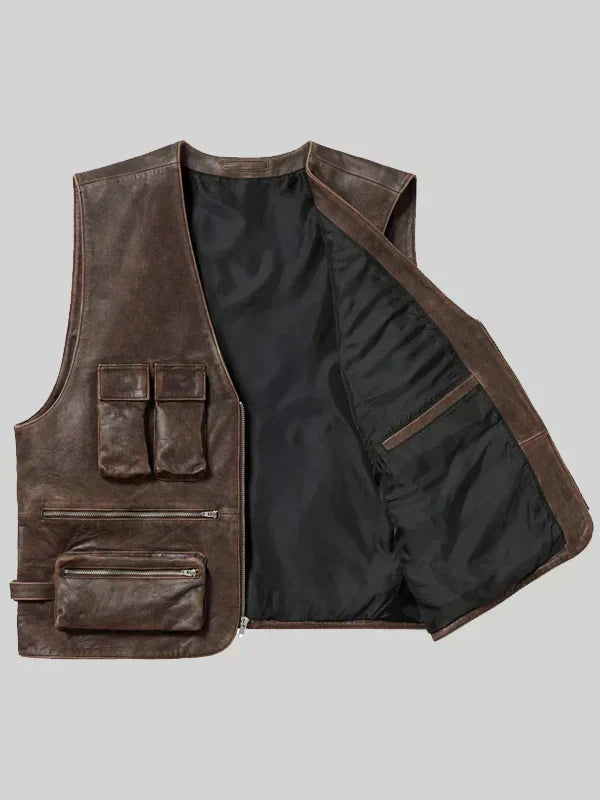 Supreme Cargo Leather Vest Brown