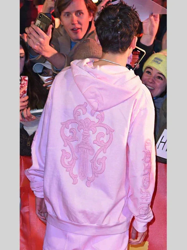 Timothee Chalamet Chrome Hearts Pink Zip-Up Hoodie