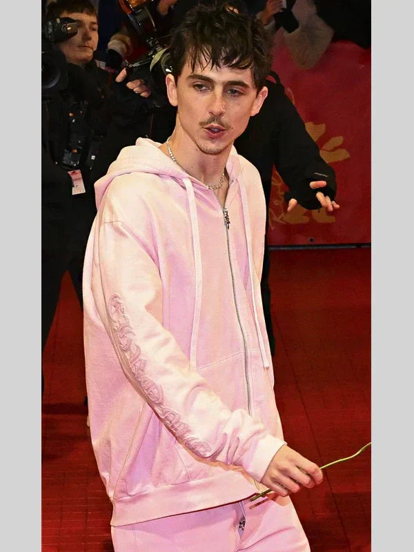 Timothee Chalamet Pink Zip-Up Hoodie