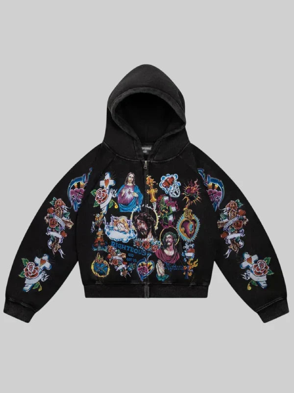 We Are Righteous Risen King Cropped Zip-Up Hoodie