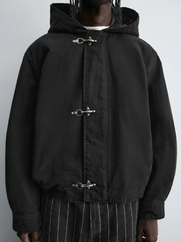 Zara Clasp Hooded Jacket Black