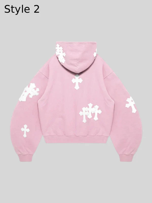 Zip-Up Pink Cross Hoodie