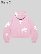 Zip-Up Pink Cross Hoodie