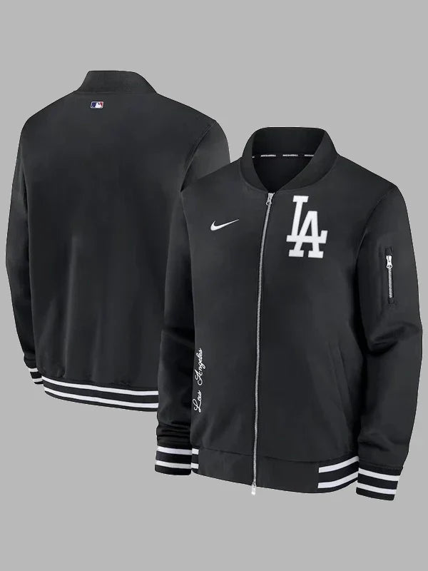 los angeles dodgers nike authentic collection full-zip bomber jacket-black